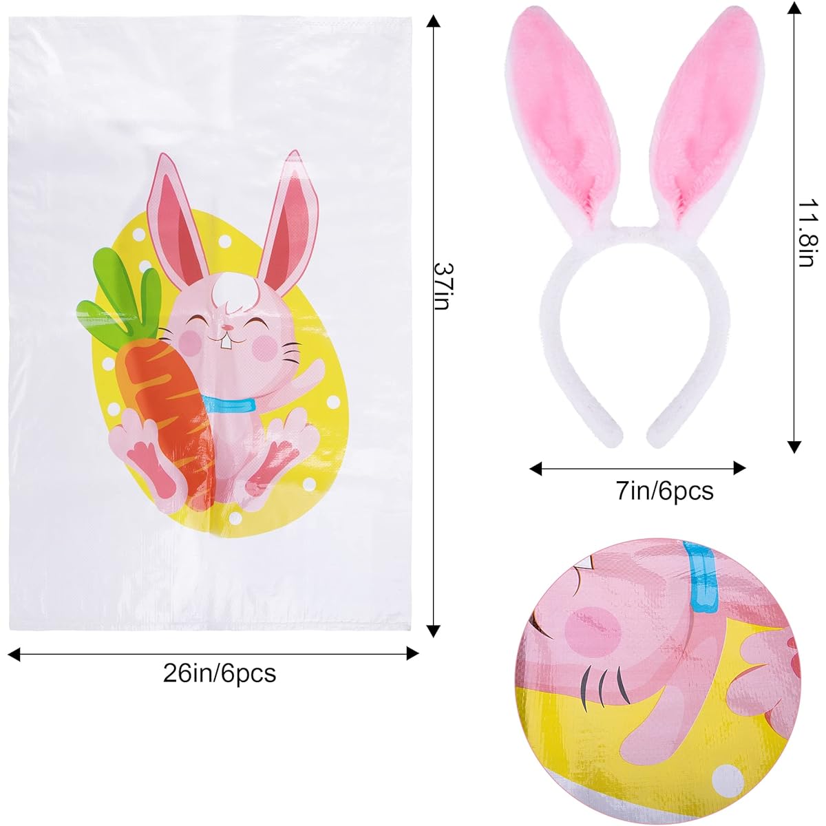 moonoom Easter Sacks Lace Bags Outdoor Party Game Supplies Bunny Potato Sacks Lace Jump Bags 6pcs Bunny Ear Headbands for Easter Theme Party Carnival Games School Party Games