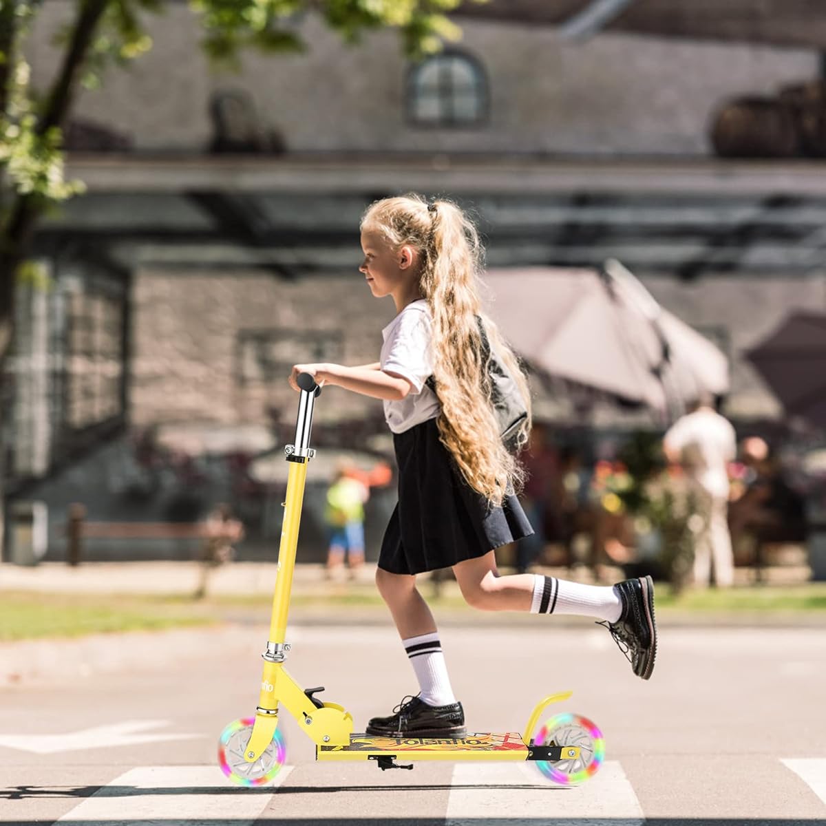 Tolanfio Kick Scooter for Kids, Kickboard, 2-Wheel Scooter, Kids Skater, Glowing LED Tires, Lightweight, Stable, 3-Level Height Adjustment, Foldable, Comes with Stand, Easy to Carry, Easy to Assemble, Foot-Operated, Toy, Present, Gift