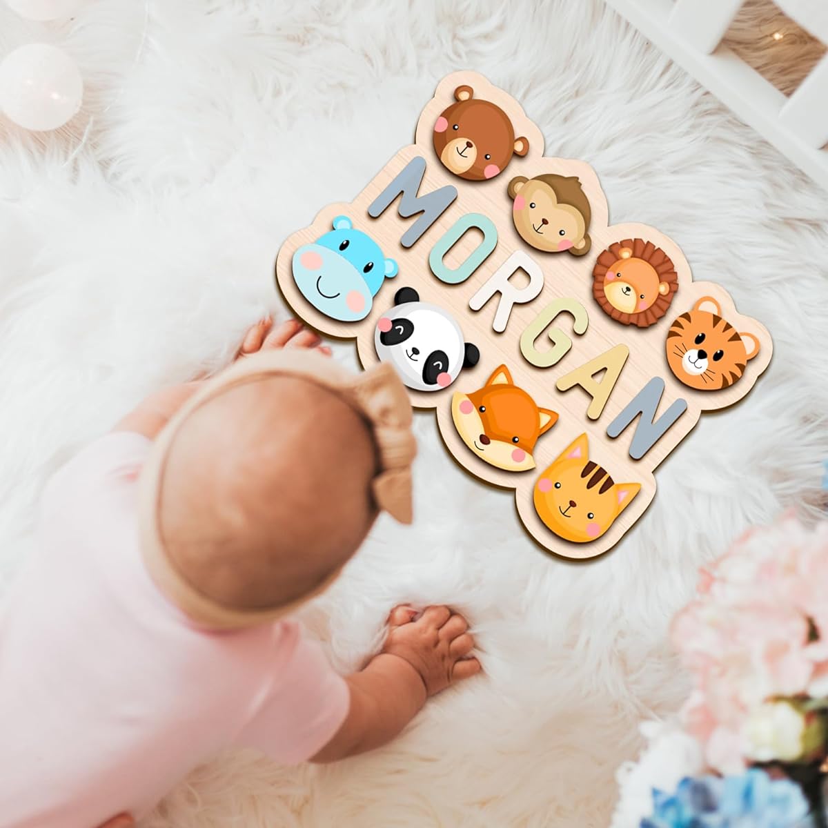 WOODBESTS Name Puzzle for Kids, Wooden Puzzle for Toddlers, 1st Birthday Gift for Boys, Name Puzzle with Stand, Baby Gift