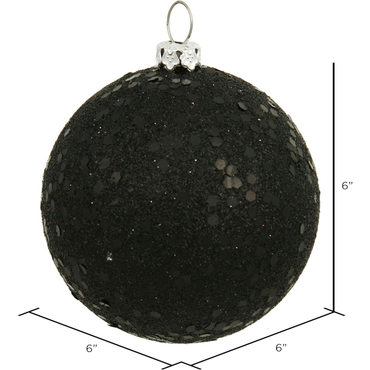 Vickerman Drilled Sequin Ball Decorations, 6 Inch, Black, 4-Pack