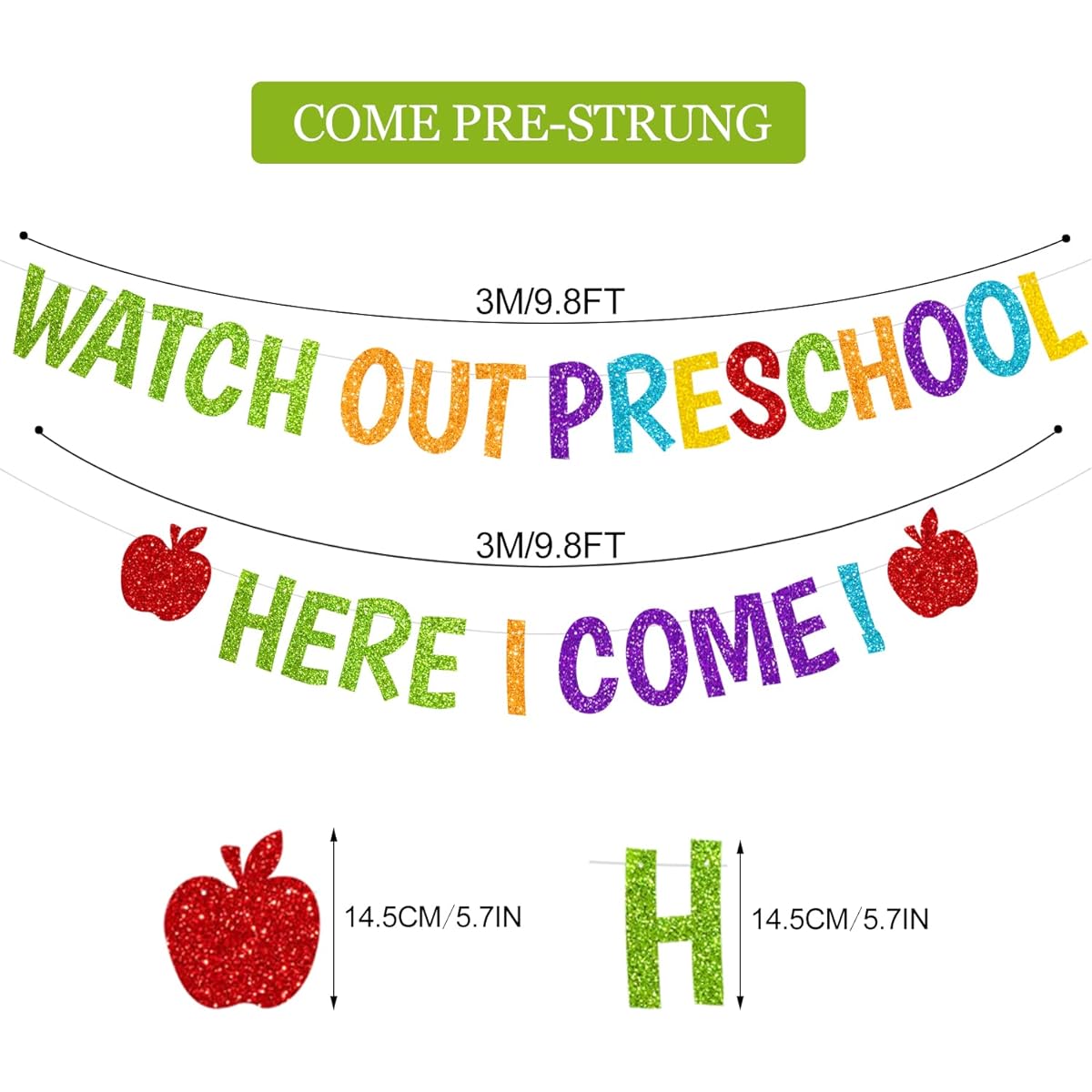 PTFNY Glitter Watch Out Preschool Here I Come Banner Back to School Banner Back to School Preschool Banner Kindergarten Kids Classroom Party Decoration Supplies