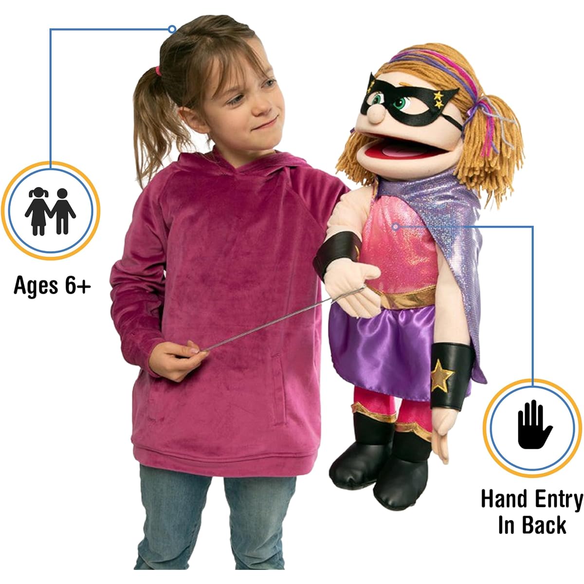 25" Superhero Peach Girl Full Body Ventriloquist Style Puppet