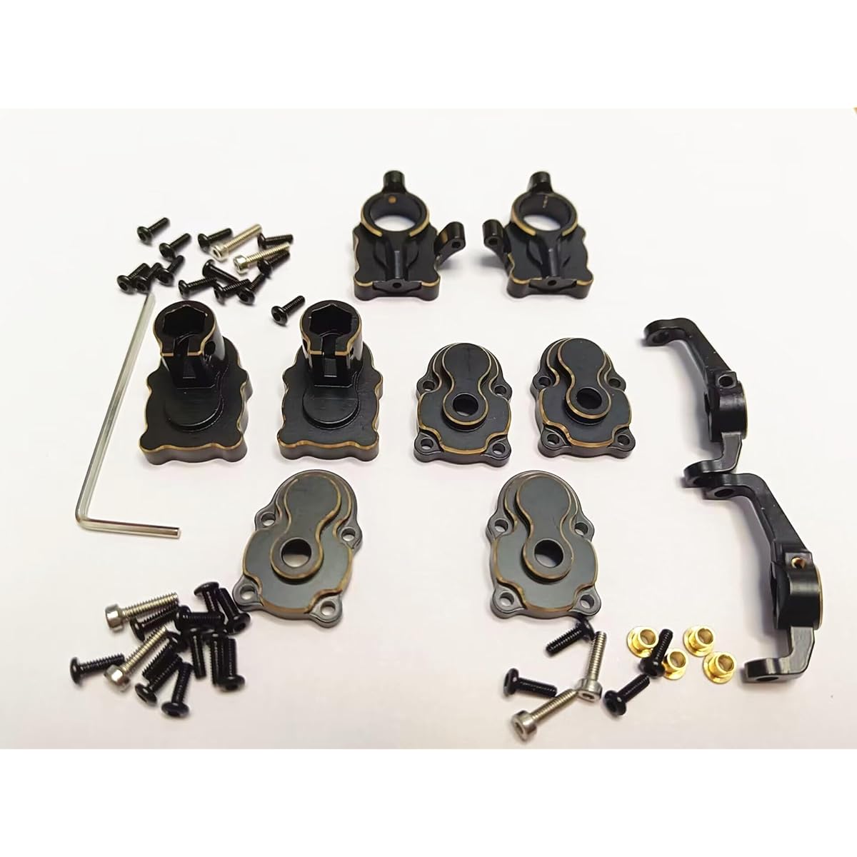 FMS Brass Front & Rear Portal Housing Cover Set + C-Hub Carrier Counterweight for FCX24 1/24 RC Crawler Car Upgrade Parts (Black)
