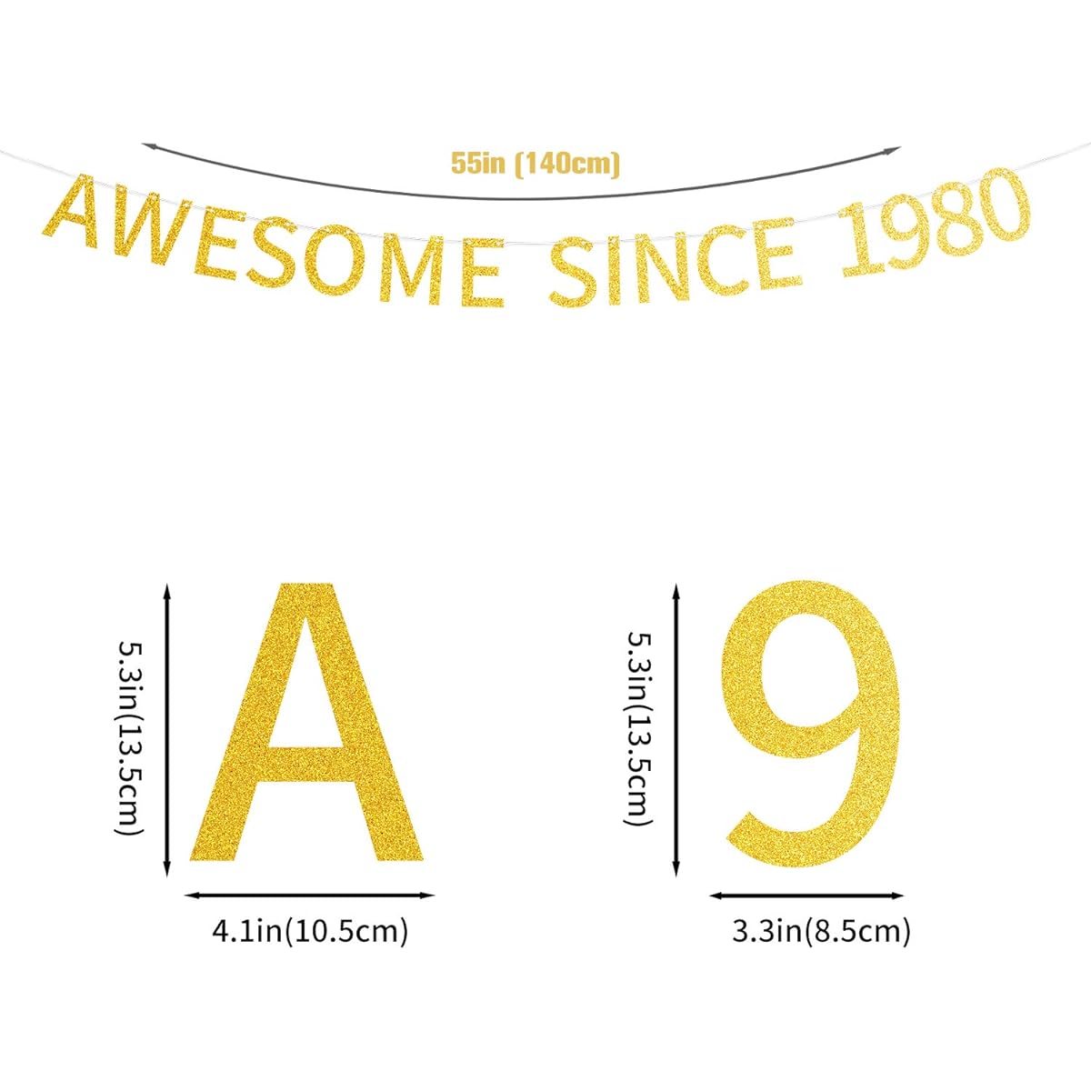 Awesome Since 1980 Pre-strung Gold Glitter 40th Birthday Banner, 40th Birthday Party Decorations for Men and Women