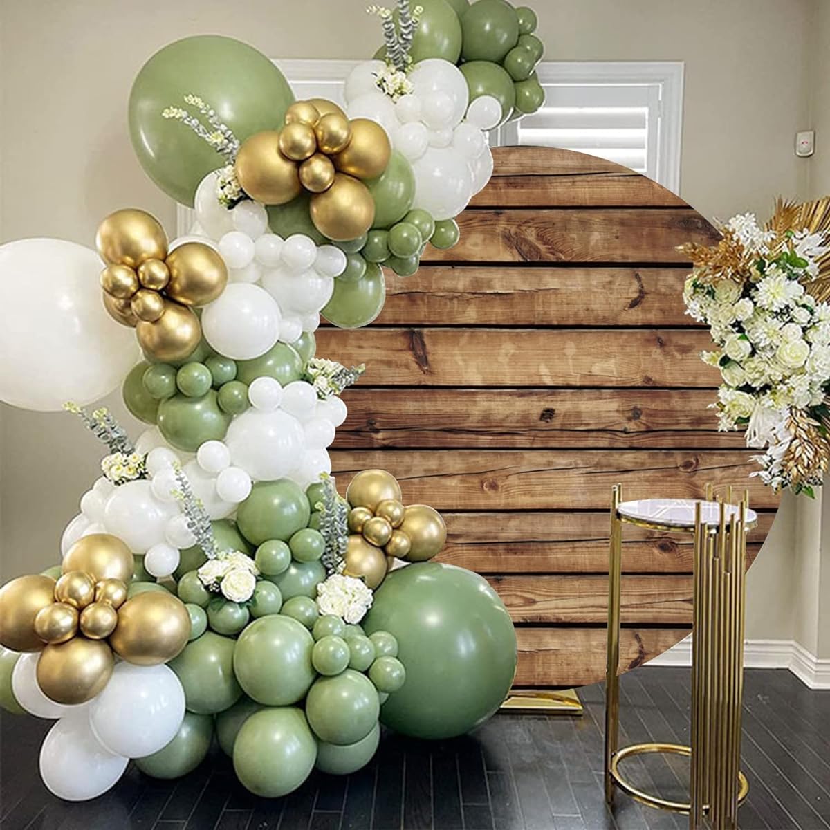 Leowefowa Rustic Wood Round Backdrop Cover (No Stand) 7x7ft Polyester Wood Birthday Background for Photography Girl Boy Birthday Baby Shower Gender Reveal Party Banner Bridal Shower Graduation Prom Photo Props