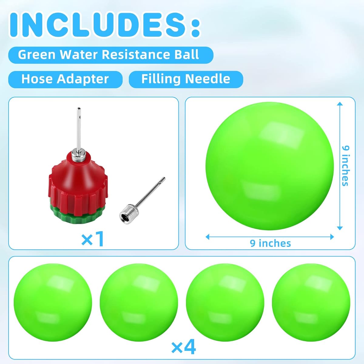 4pcs 9" Waterproof Balls Low Impact Full Body Pool Workout Water Pool Aerobics Equipment Aquatic Fitness Equipment Weighted Balls for Teens Adults Kids Pass Games Sports Exercise