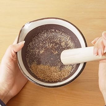 Kamoshika Dogu Shop Mortar and Pestle Set, Banko Ware, Made in Japan, Wooden, No. 5, No Grooves, Single Mouth, Suribachi, Magnolia Wood Suribachi Set (White)