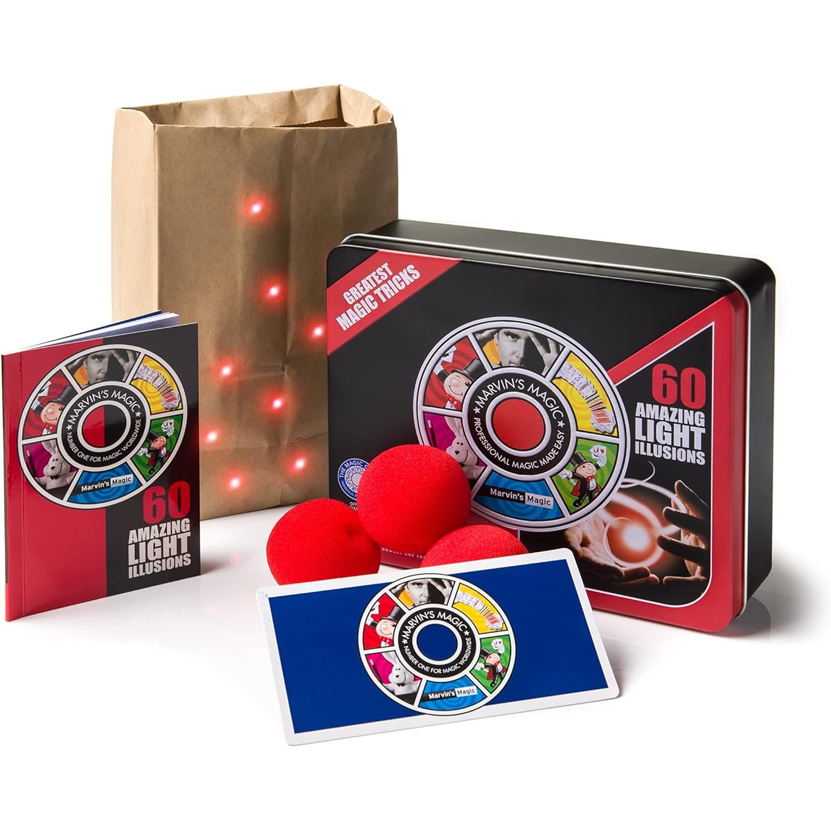 Marvin's Magic - 60 Amazing Light Illusions | Awesome Magic Tricks for Kids | Includes Lights That Can Be Seen From Anywhere, Mysterious Magic Sooker, Sponge Ball, and More