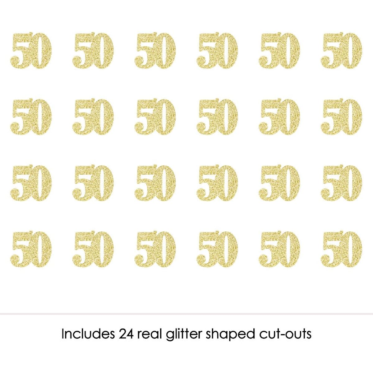 Gold Glitter 50 - Smudge-Free Genuine Gold Glitter Cutout Numbers - 50th Birthday Party Confetti - Set of 24