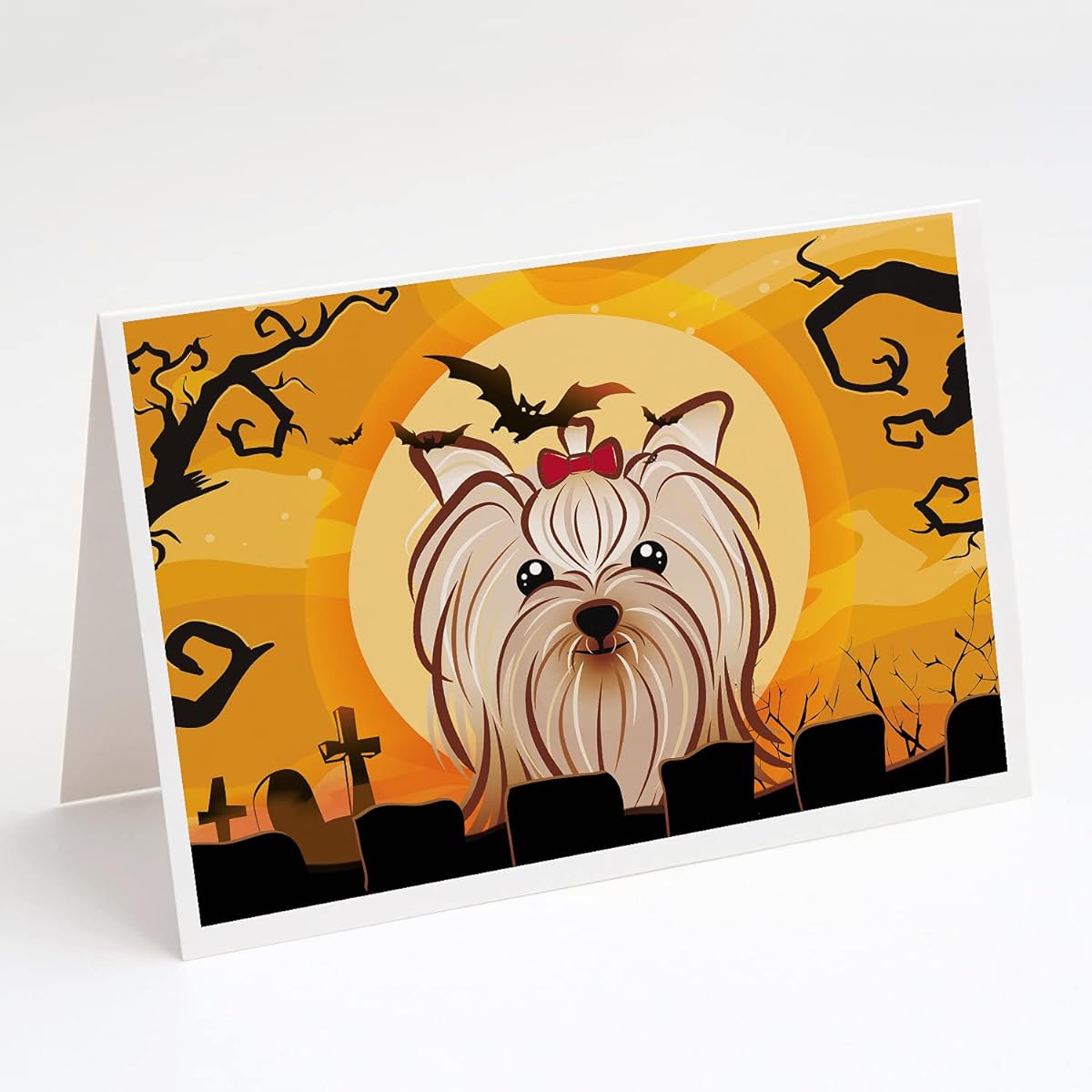 Caroline's Treasures BB1762GCA7P Halloween Yorkie Yorkshire Terrier Greeting Cards and Envelopes, Pack of 8 Blank Cards with Envelopes, Whimsical A7 Size 5x7 Blank Greeting Cards