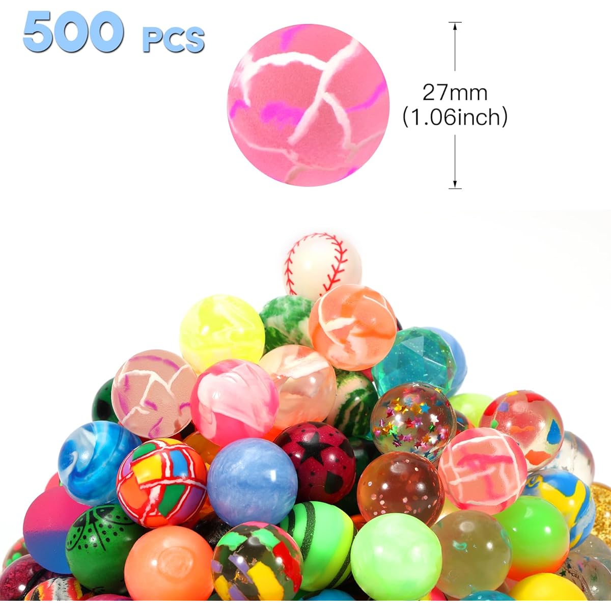 Pllieay 500pcs Bouncy Balls Bulk Rubber Balls 27mm Mixed Color Party Bag Fillers for Kids Party Favors Favors Birthday Gift Vending Machine