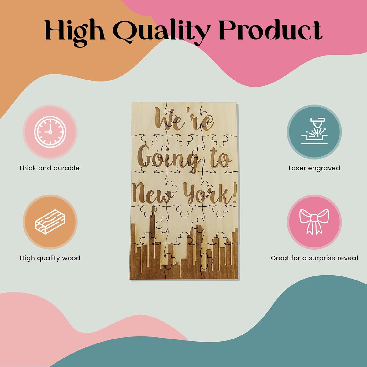 We're Going to New York Basswood Jigsaw Puzzle 15 Piece Surprise Vacation New York Travel Reveal