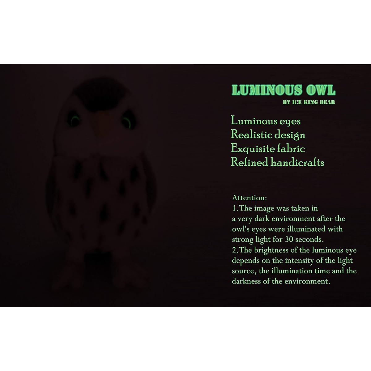 Ice King Bear Owl Plush Toy with Luminous Eyes Cute Stuffed Animal 10"