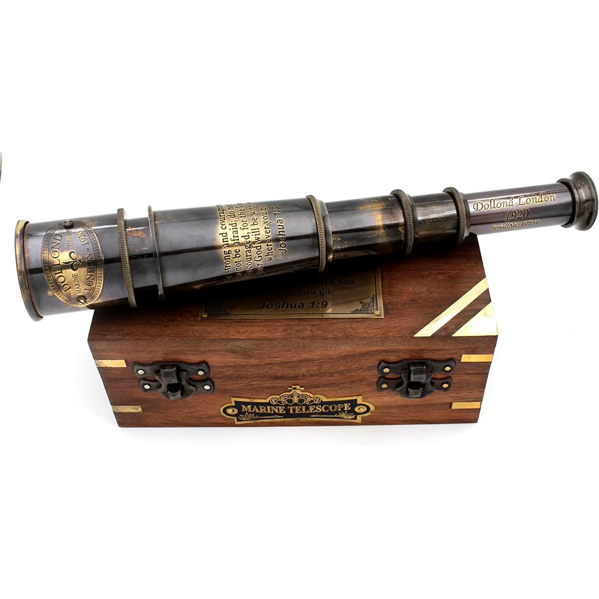 US HANDICRAFTS Be Strong and Courageous, Do Not Be Afraid Engraved Telescope with Wooden Box Joshua 1:9 Engraved Gift Confirmation Gift Idea Baptism Gift