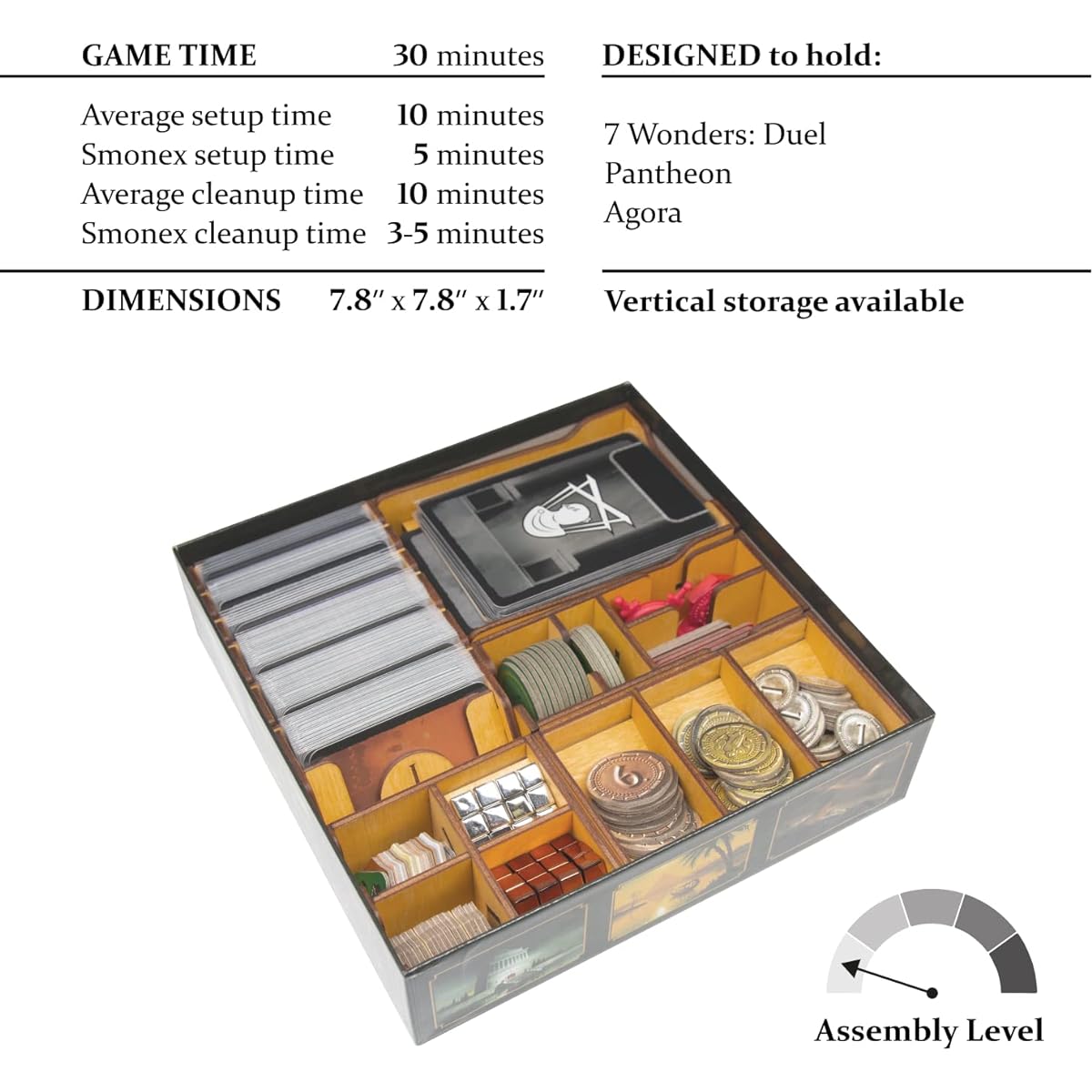 SMONEX Organizer Compatible with Duel of the Seven Wonders Pantheon and Duel of the Seven Wonders of Agora Expansion - Compact Board Game Organizer Box - Strategy Board Game Accessory