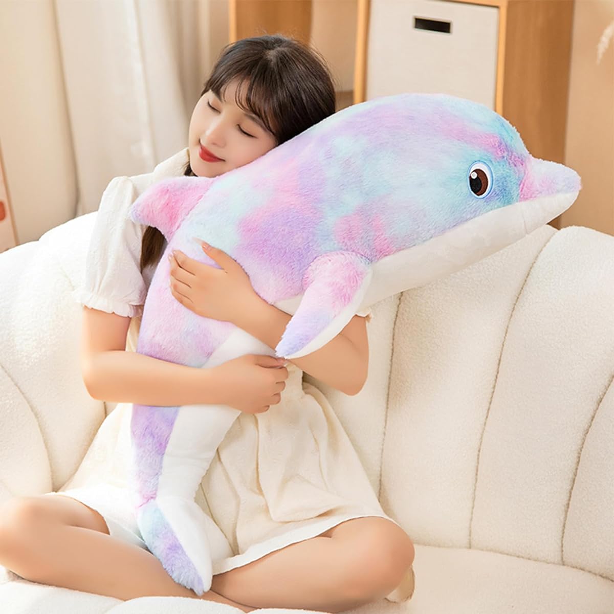 LVPU Dolphin Plush Stuffed Animal Pillow Super Soft Sea Animal Plush Toy Doll Stuffed Animal for Kids Sea Creature Gifts (Purple Orchid-19.2 Inch