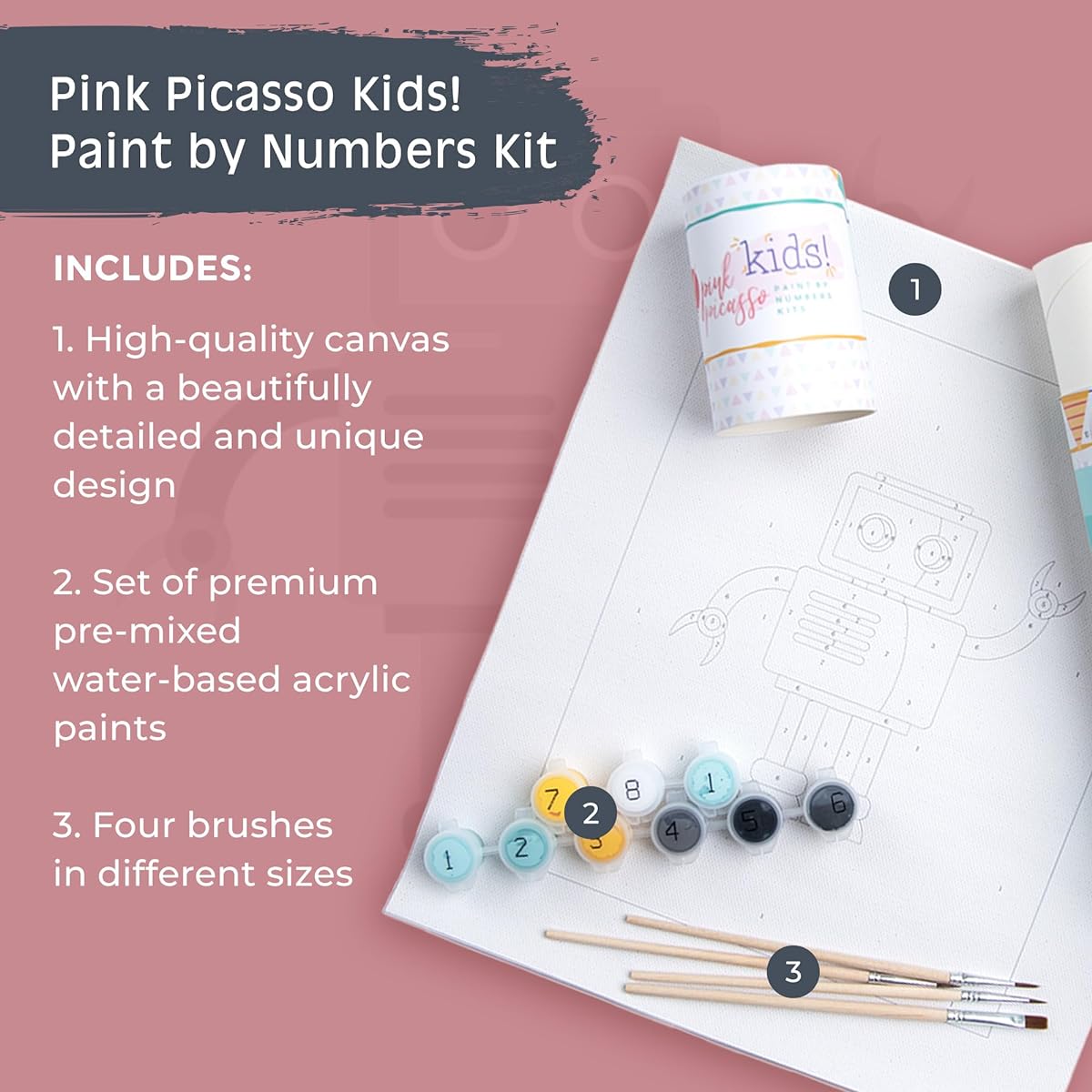 Pink Picasso Kids! Paint by Number Kit for Kids (Robot)