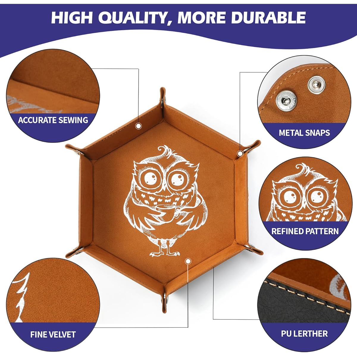 Grajar 6 Pcs DND Dice Tray Animal Pattern for RPG D&D Tabletop Games - Foldable PU Leather and Velvet Rolling Holder Storage Box