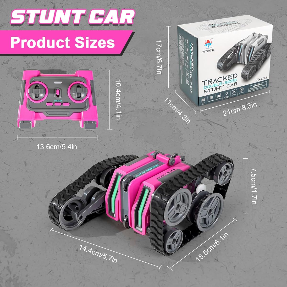FUUY Transform RC Car 360 Degree Rotation Remote Control Car with Cool Lights Fancy Stunt Tracking Car Mini Crawler Toy Birthday Christmas Gift for Boys/Girls Age 6+ Pink