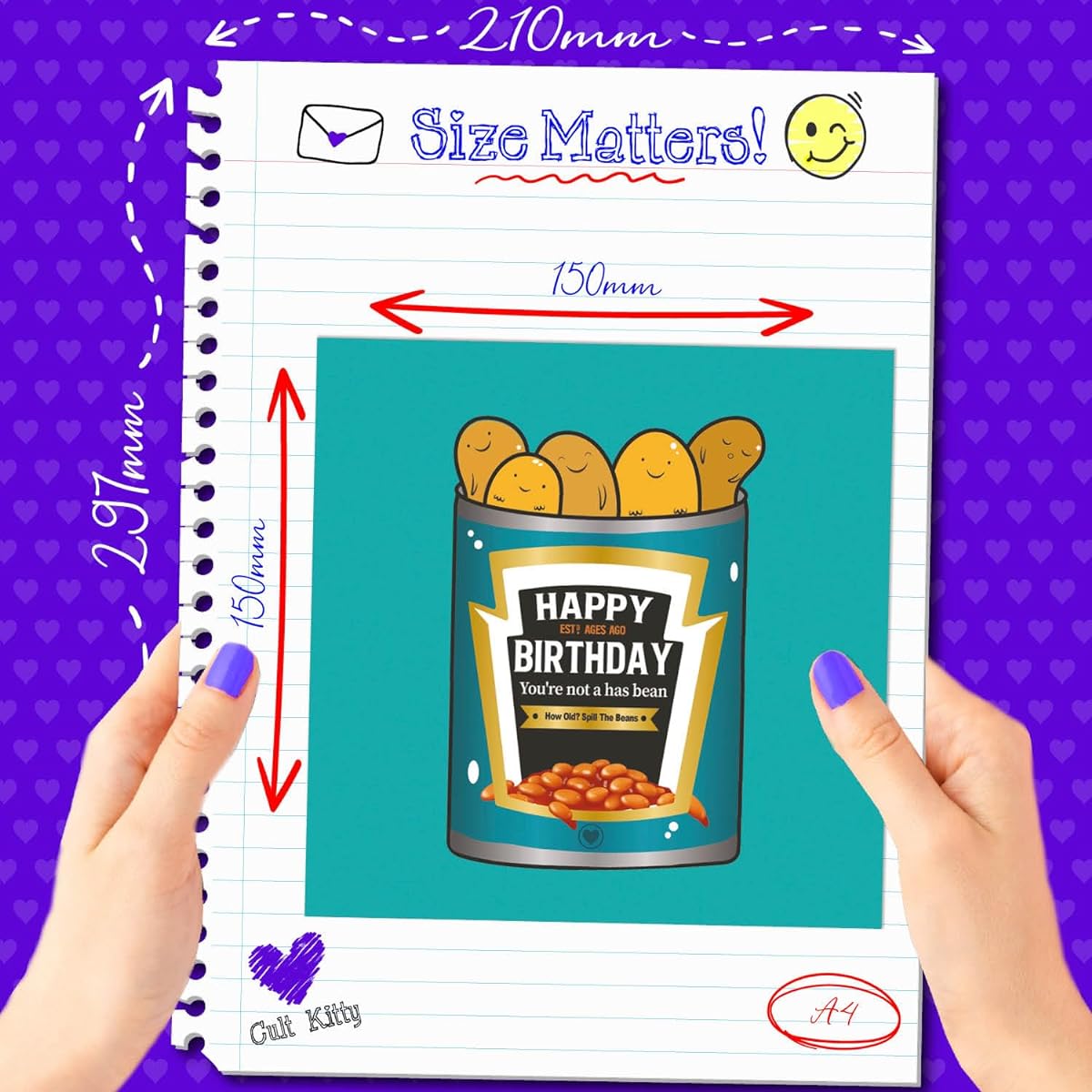 Cult Kitty Not a Has Bean - Funny Human Bean Birthday Card for Men - Thick Premium Birthday Card for Women, Awesome Human Bean, Funny Card with Colorful Envelopes