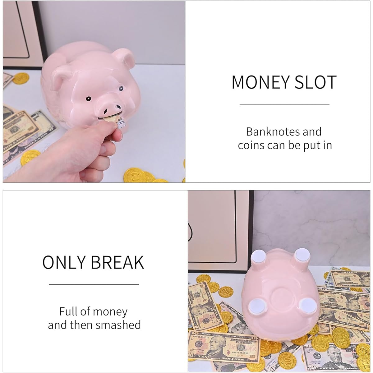 PIG WORLD 8 Inch Adult Piggy Bank Need to Break Open Ceramic Girls Boys Piggy Bank Cash Gift Coin Bank Tip Jar Alcancias De Dinero para Adultos Niños Kids Piggy Bank Cash
