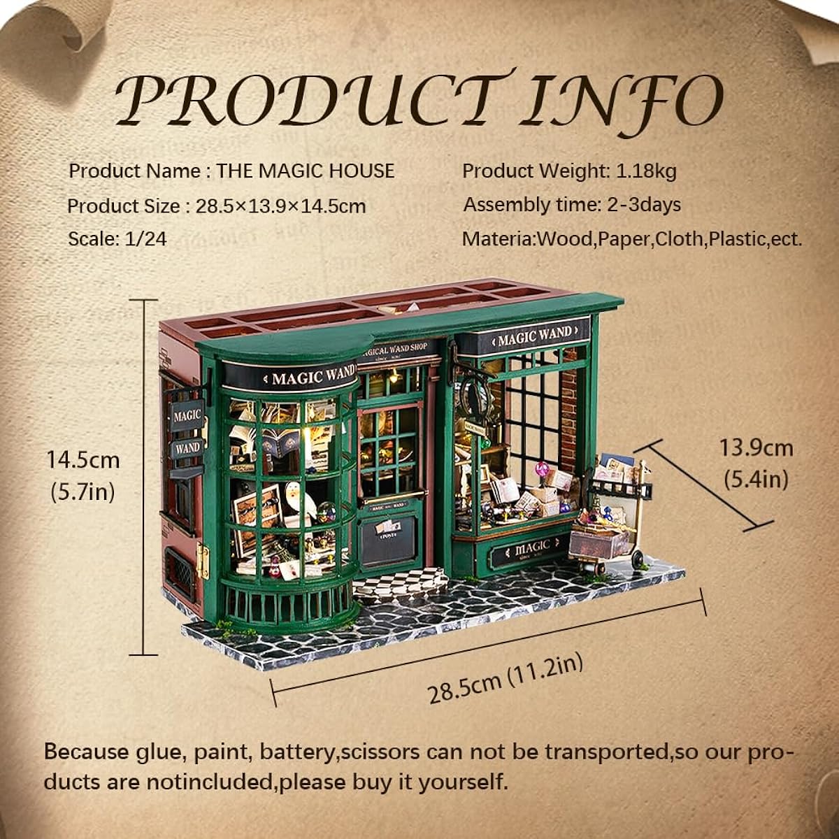 Fsolis DIY Miniature Dollhouse Kit with Furniture 3D Wooden Miniature House Kit with Dust Cover DIY Dollhouse Kit Magit House Miniature Kit (F32B)