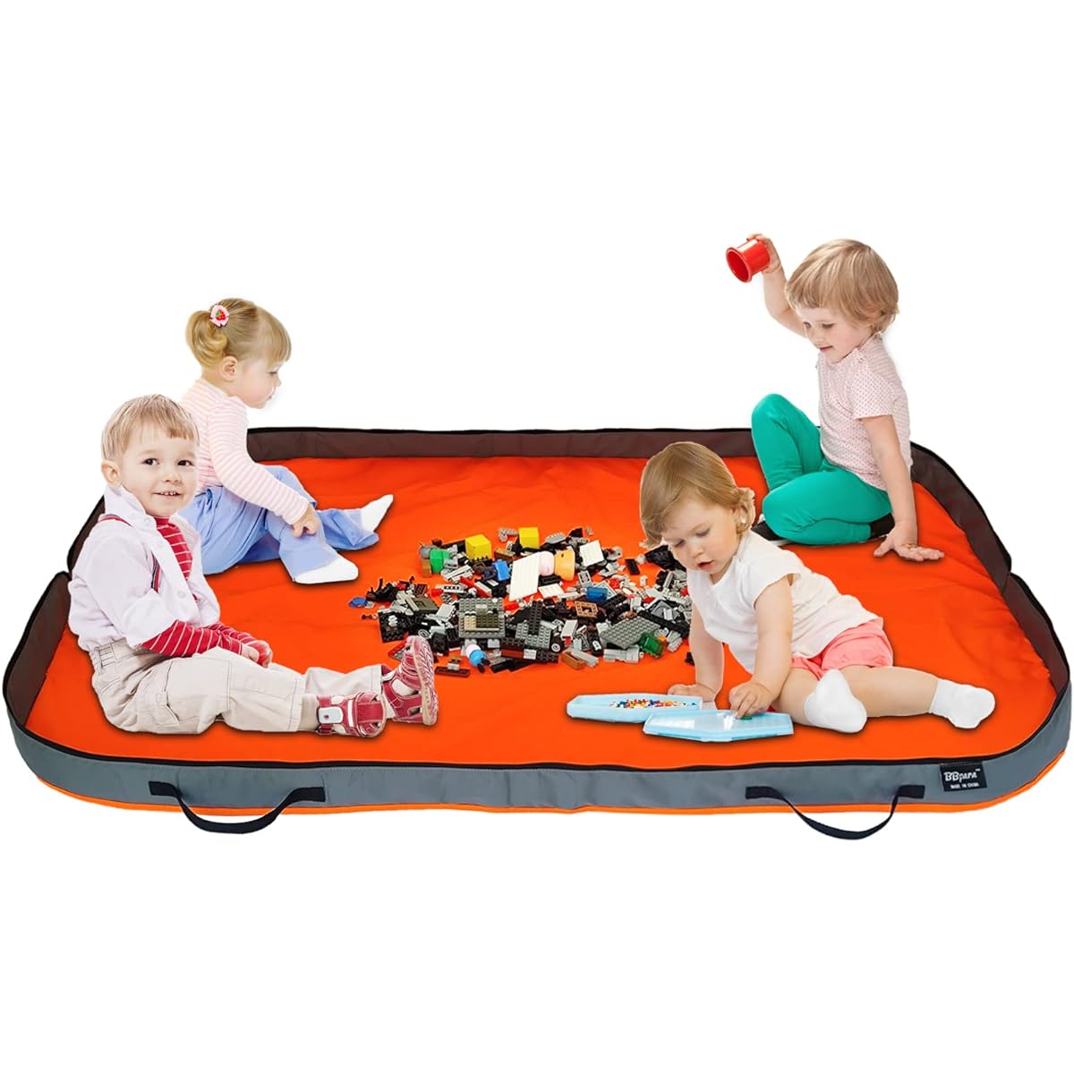 BBpara - Toy Storage Basket Play Mat for Building Blocks and Building Blocks - Large Toy Storage Bag - Large Size - Orange