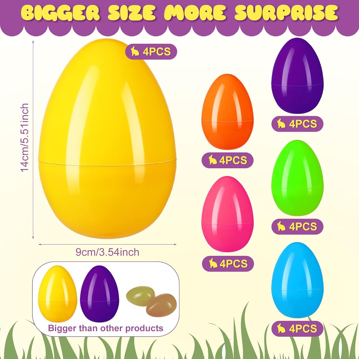 6 Inch Jumbo Easter Eggs Large Capacity Colorful Bright Plastic Easter Eggs Empty Fillable Large Easter Eggs Easter Egg Hunt Baby Kids Toys Basket Stuffer Game Supplies Party Favors (24 Pieces)