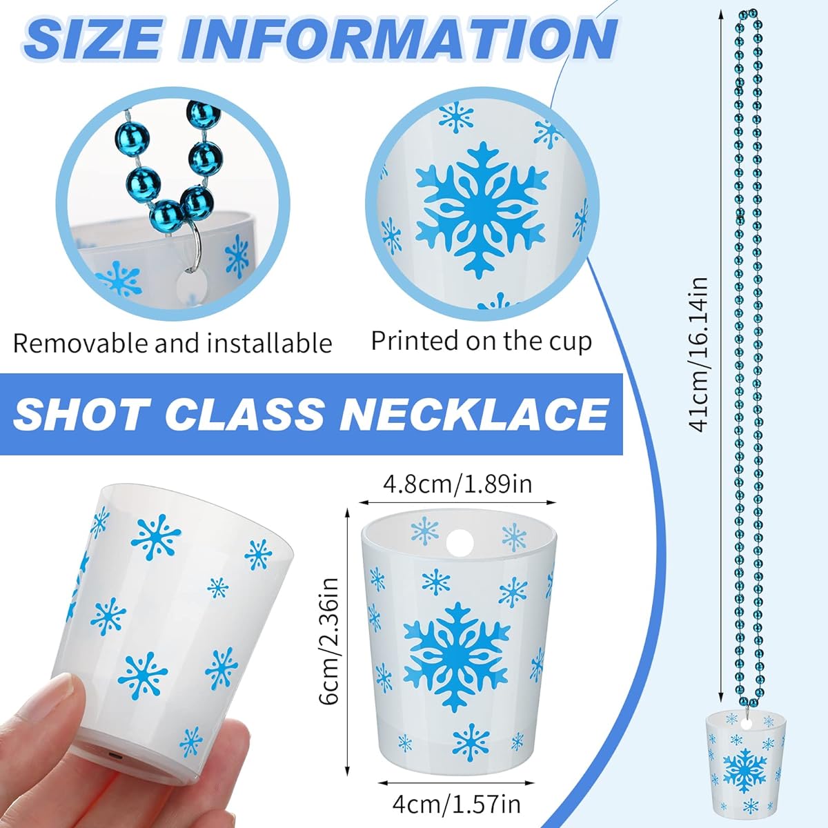 LED Snowflake Shot Glass Necklace, Glow in the Dark Necklace, Party Supplies, Beaded Glow Neon Shot Glasses, Snowflake Necklace, Plastic Cup Shape, Birthday and Wedding Party Supplies