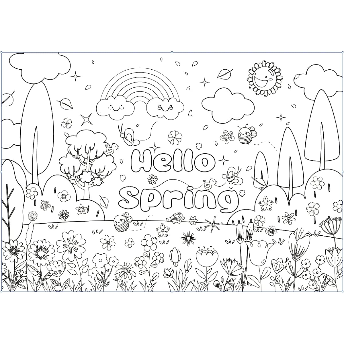 Summer Spring Coloring Book DIY Art Drawing Pattern Filler Boys Girls Flowers Giant Coloring Book Poster Large Coloring Book Tablecloth Kids Adults Gift Classroom Home Birthday Party Supplies Favors