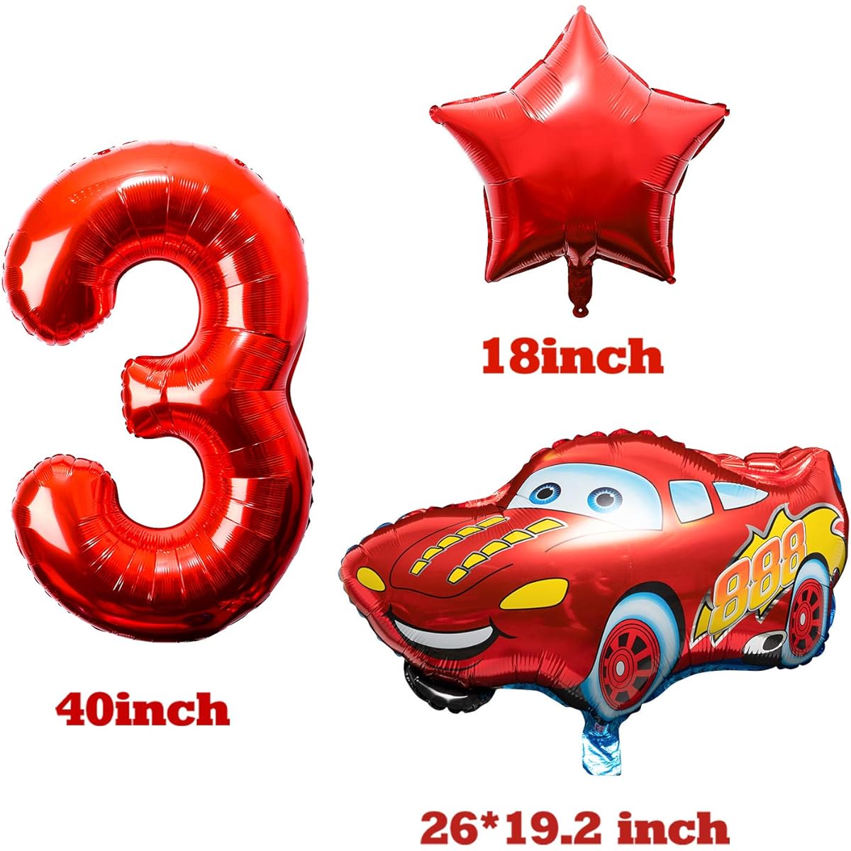 PANTIDE 8 Pack Race Car Balloons 3rd Birthday Kit - Racing Double Sided Foil Balloons Giant Red Number 3 Balloons Let's Go Racing Birthday Party Decorations Supplies for Kids Boys Racing Fans