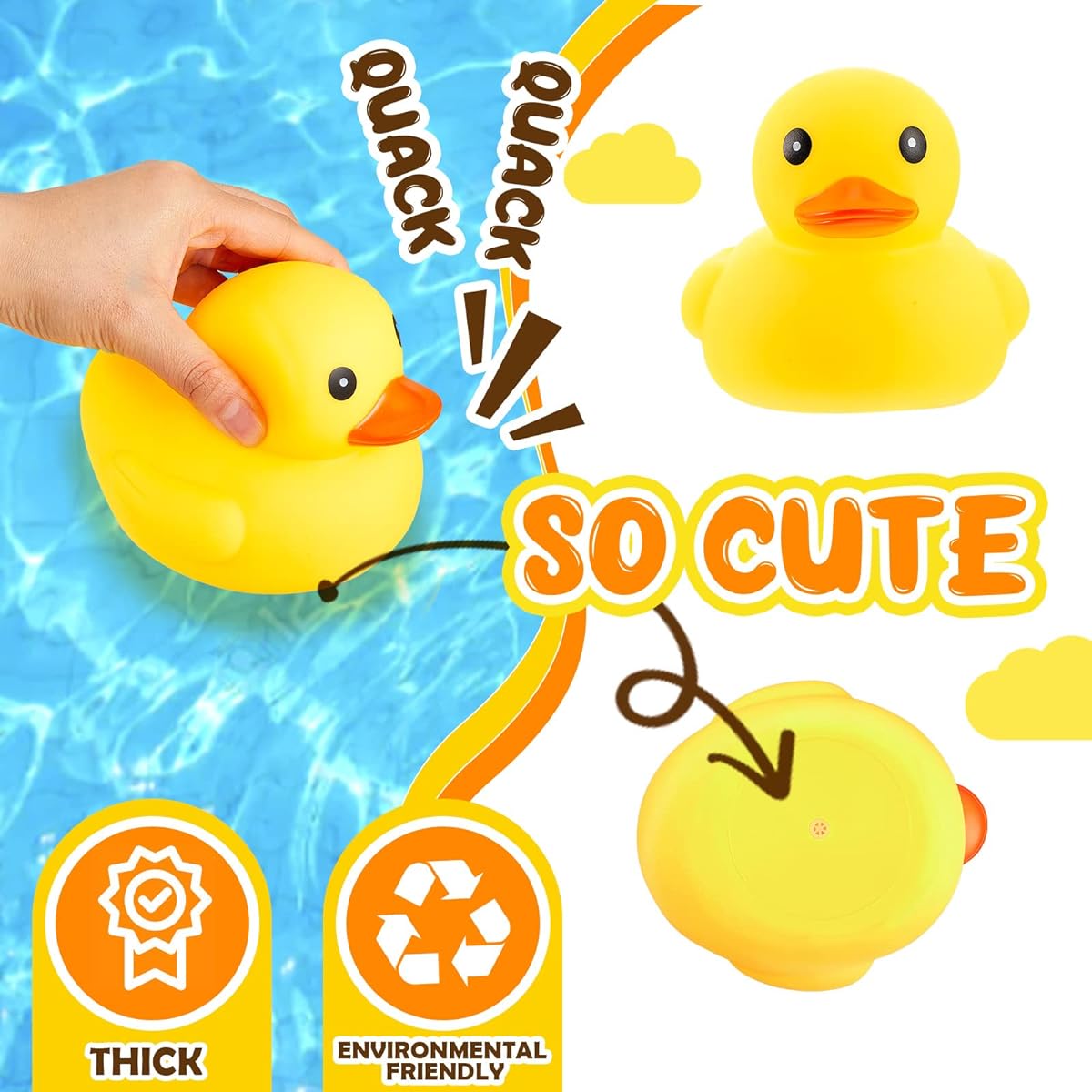Deekin 60pcs 5" Large Yellow Rubber Ducks Big Duck Bath Toys Squeaky Rubber Ducky Bathtub Floating Bath Ducks for Birthday Party Decorations Gifts Swimming Pool