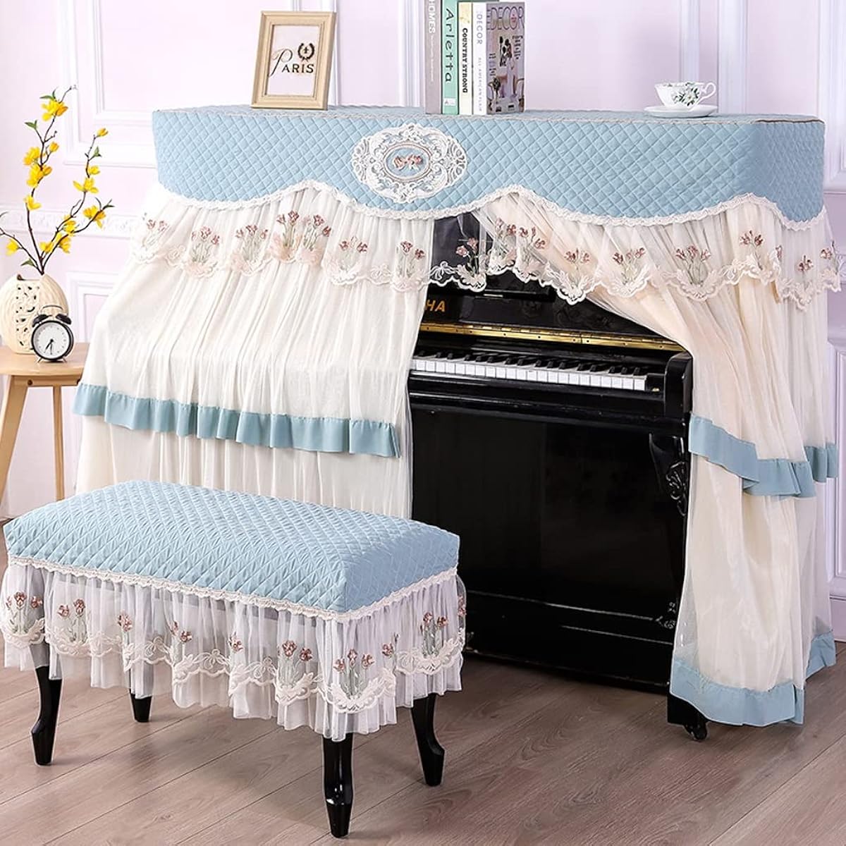 Elegant Piano Cover, Cloth Embroidery Decorative Upright Piano Cover Home Full Piano Cover Dustproof Cover Piano Bench Cover Vertical Piano 148~153 Universal (Size : Stool Cover 78*38cm)