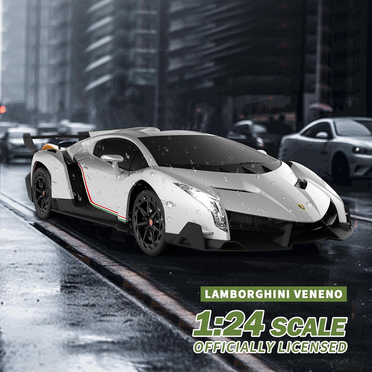 Officially Licensed Product 1:24 Scale Remote Control Car Lamborghini VENENO 2.4GHz Radio Controlled Car Sports Racing Car Lambo Toy Model Vehicle 2WD Car 7.8KM/H Toddler Kids Toys for 3 4 5 6 7 8 Year Old Boys (Silver)
