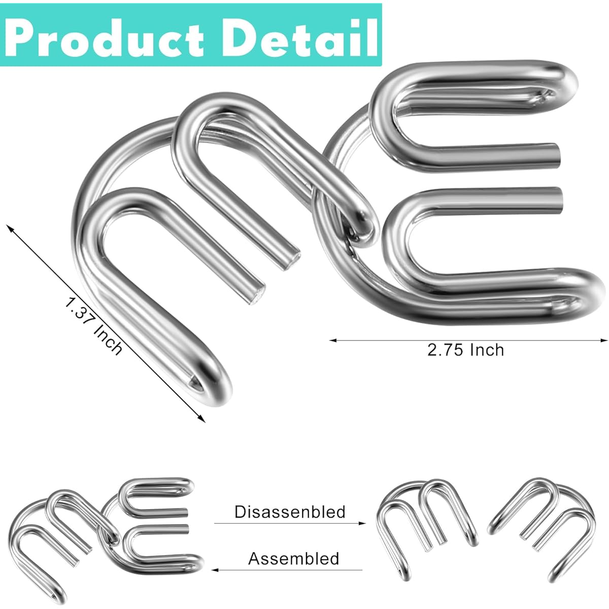 Liliful 64 Piece Brain Teaser Metal Puzzle with Pouch, Metal Puzzle for Adults, Metal Brain Teaser Puzzle for Adults, Puzzle Game, Metal Brain Puzzle for Boys Girls Teens, Unlock Interlock Game