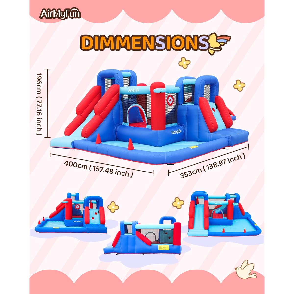 AirMyFun Bounce House Bounce Castle with Ball Pit Inflatable Kids Double Slide with Air Blower Castle Bouncer Kids Jump for Outdoor and Indoor Party