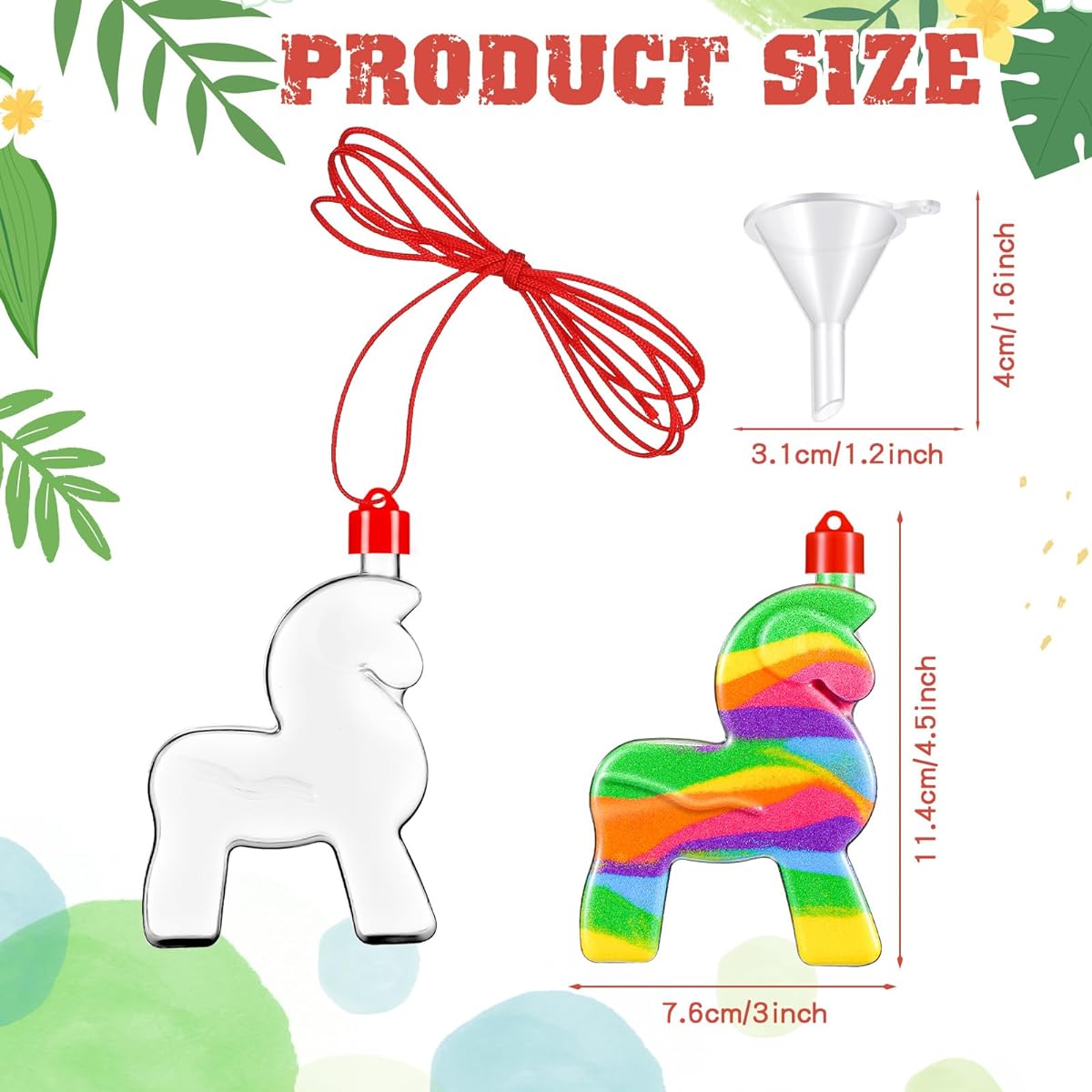 Suttmin 30Pcs Sand Art Bottle Necklaces Sand Art Craft Kit Craft Party Supplies Art Activity Group Wedding Decorations 10 Small Clear Plastic Mini Funnels Sand Not Included (Horse)