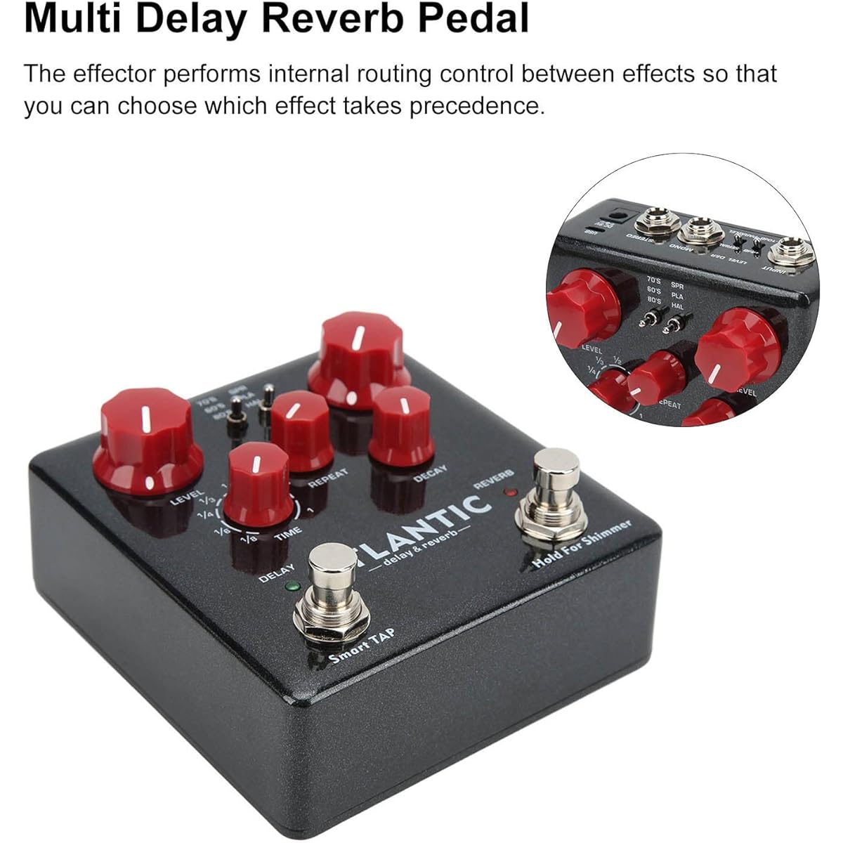 Guitar Pedal, Multi Delay Reverb Pedal Metal Internal Routing Control for Guitar