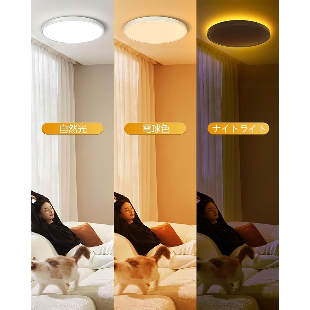 Antree LED Ceiling Light 6 Tatami Set of 2 24W 2800lm Indirect Night Light 3000-6500K Color Adjustment Lighting Fixture Ceiling 6 Tatami Light Electric Fluorescent Light Remote Control Included Smartphone APP Operation Ultra Thin Ceiling Light Suitable f