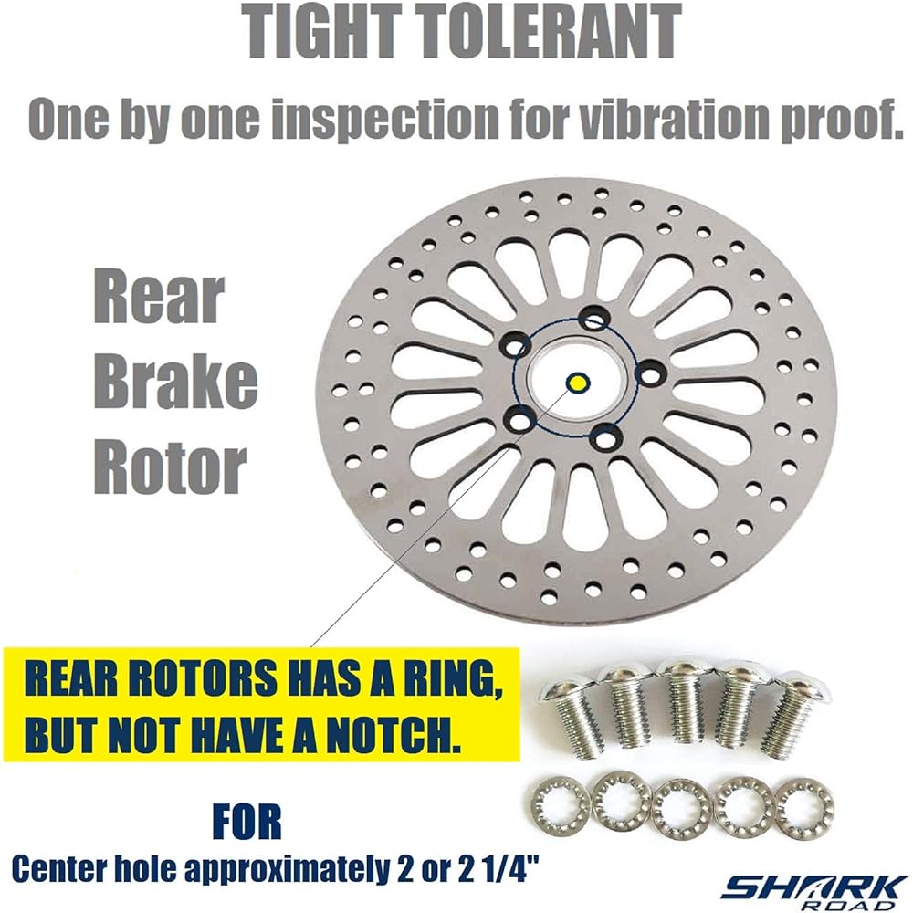 SHARKROAD 11.5” Rear Brake Rotor and Bolt Set For 1984-2013 Harley Touring Super Spoke Polished Stainless Steel