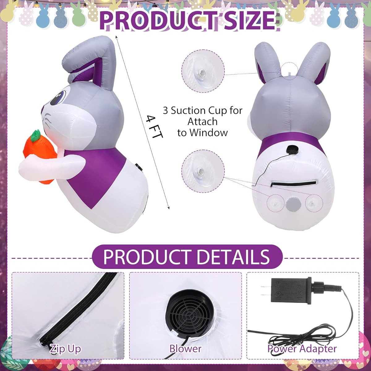 Silipull 2pcs 4ft Easter Inflatable Outdoor Decorations Inflatable Bunny Pop Out of Window with Built-in LED for Yard Lawn Garden Indoor Easter Decorations Party