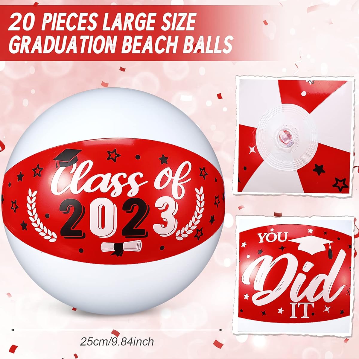 20 Inflatable Beach Balls Graduation Party Decorations, Congratulations Signs, 2023 Graduation Party Decorations, Graduation Party Favors for Girls, Boys, Teens (Red)