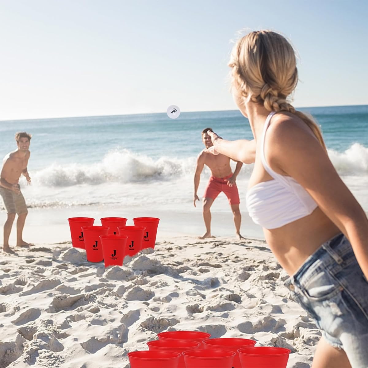 Juegoal Giant Outdoor Game Yard Game Toss Game Set with Durable Bucket and Ball Throwing Game for Beach Camping Lawn Tailgate Backyard