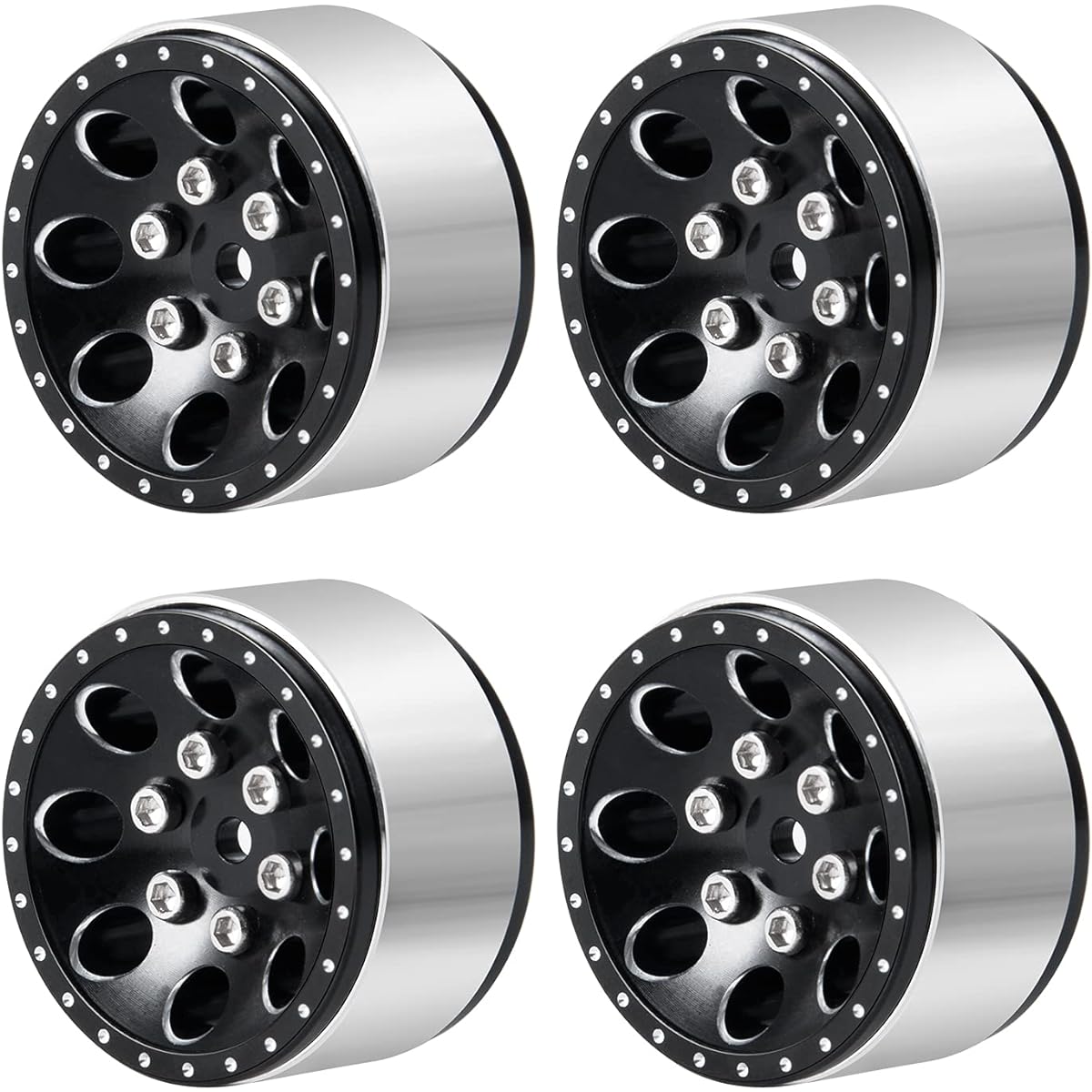 RC-Hub 4pcs Alloy 1" Beadlock Wheel Rim Hub 28.5mm for 1/24 Axial SCX24 AXI0081 AXI0001 RC Crawler Car Black
