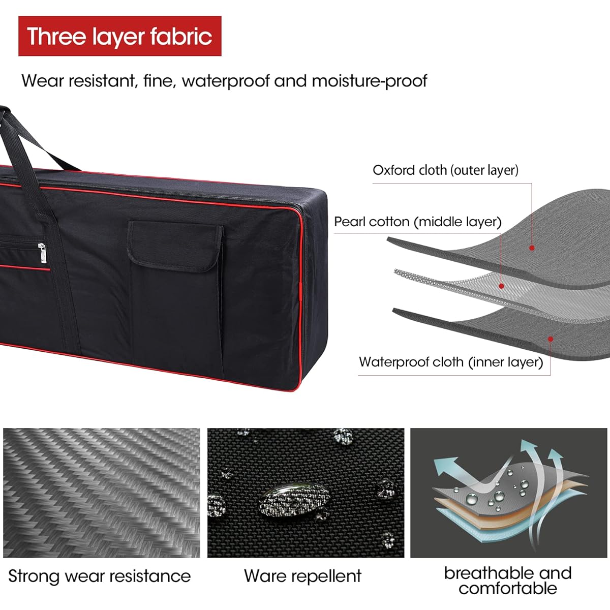 88 Key Keyboard Case Piano Cover Keyboard Gig Bag with 2 Pocket Keyboard Bag, 600D Durable Oxford Padded Interior Full Coverage Dustproof Digital Piano Cover 88 Keys 53.5"x11.4"x5.5"