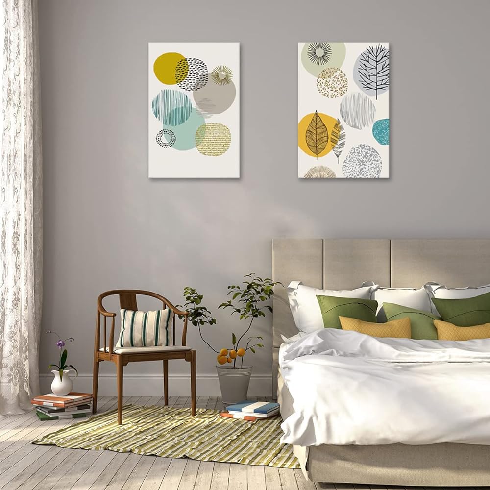 Nordic Painting Geometric Line Abstract 2 Pieces Art Panel Entrance Poster Decorative Painting Wall Hanging Wall Decoration Finished Product with Wooden Frame (40x60cm x2)