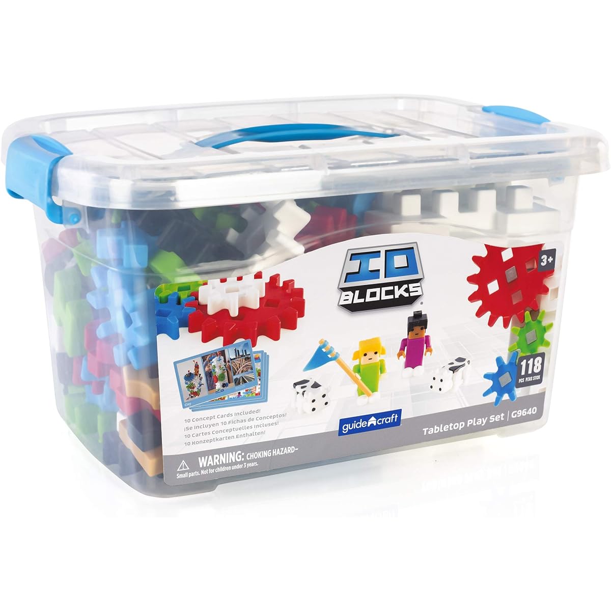 Guidecraft IO Blocks Tabletop System 118 Piece Gears Axles IO Man and Cow Interlocking Learning Toy for Kids