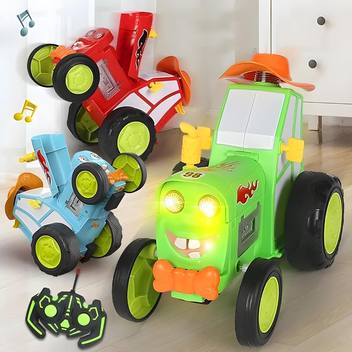 Crazy Jumping Car Toy 2023 New Remote Control Car with Headlights and Music High Speed Stunt RC Car Double Sided RC Truck RC Crawler Toy Car Gifts for Kids Gifts for Boys/Girls (Red)
