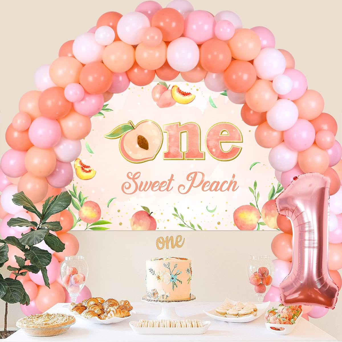 Sweet Peach Birthday Decorations 1st Birthday for Girls Sweet Peach Balloon Garland Peach Pink Orange White with Sweet Peach Background Peach First Birthday Party Supplies