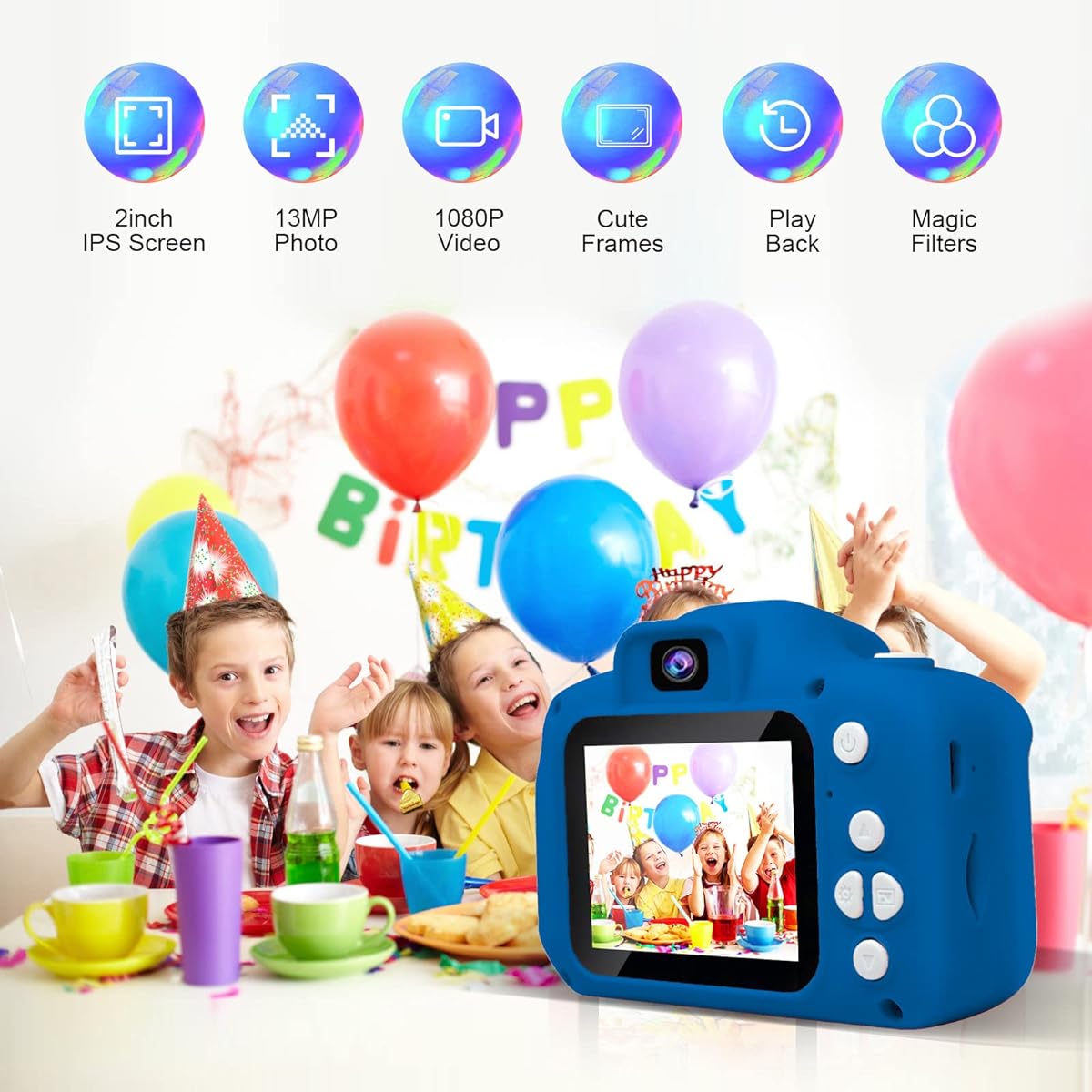 One'sMore Upgraded Selfie Kids Camera for Boys Christmas Birthday Gifts for 3-6 Year Old Boys Kids Digital Camera with Video Function Kids Dual Lens Camera Toys Gifts for 3-6 Year Old Boys (Dark Blue)